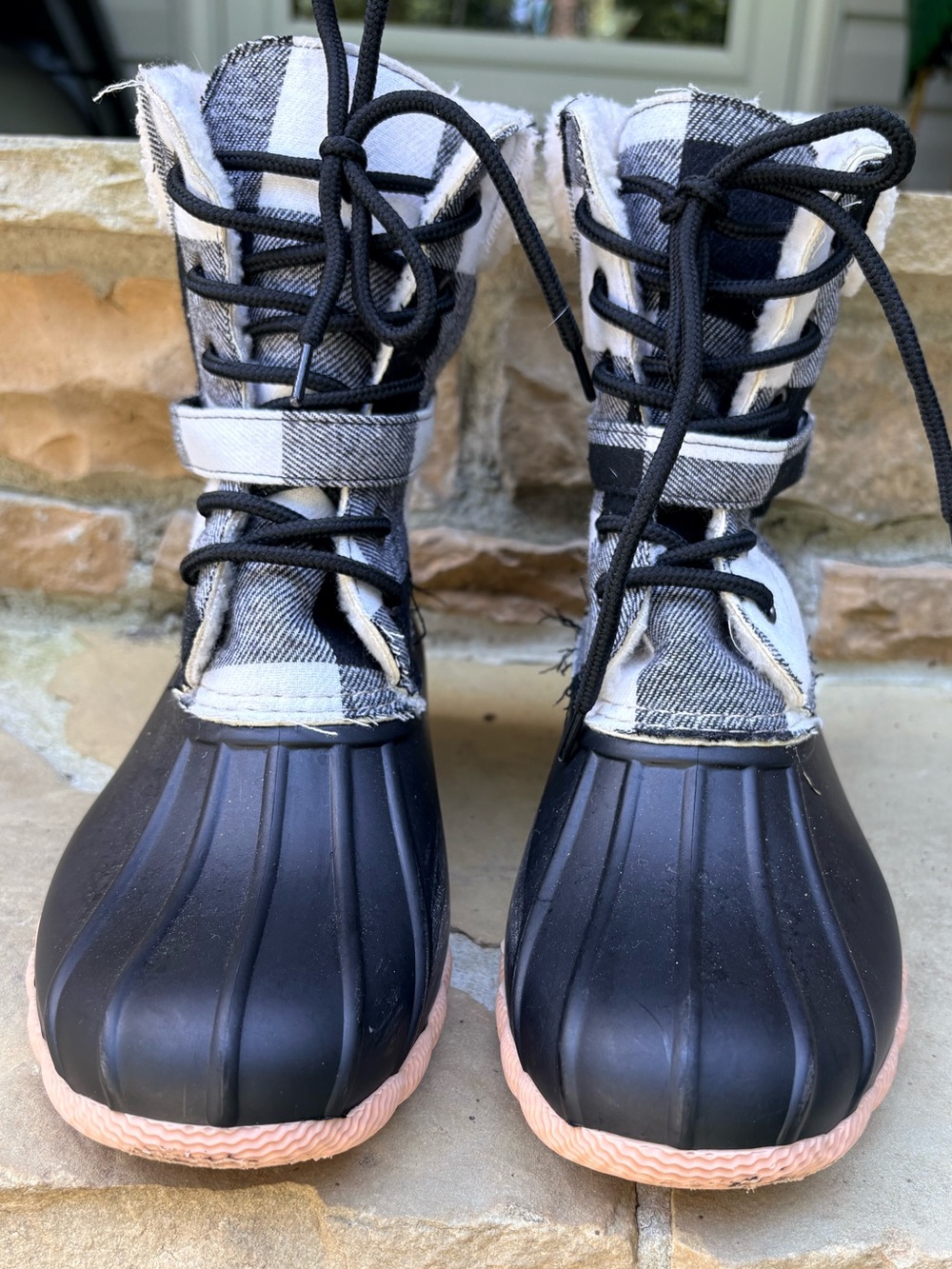 Outwoods Black Plaid Winter Duck Boots with Light Soles